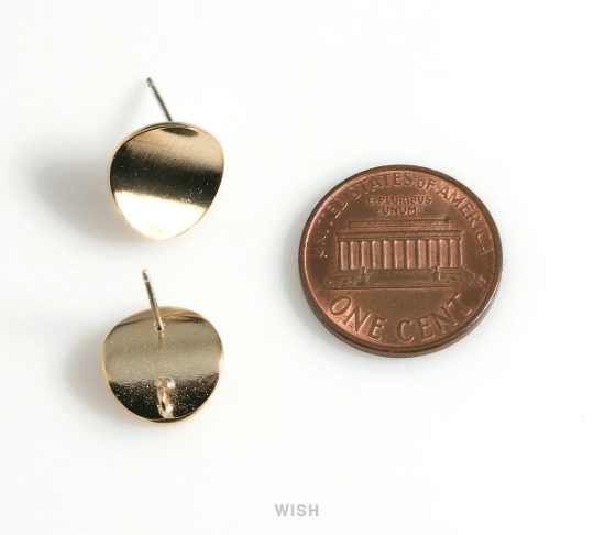 Concave Disc Stud Earrings in Rhodium, Concave Disc Ear Studs / MRH-598-E