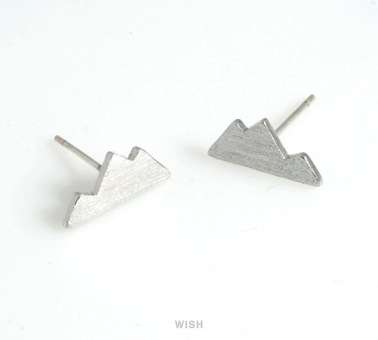 Mountain Stud Earrings in Matte Rhodium, 3 Peak Mountain Ear Studs / MMRH-489-E