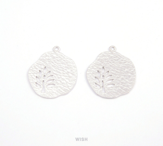 Tree in Pear Pendants in Matte Rhodium, Oak in Pear Charms / MMRH-083-P (Medium)