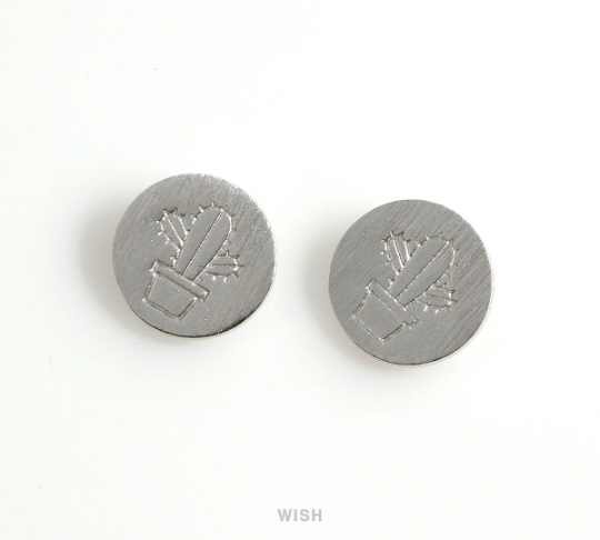 Cactus Disc Pendant in Matte Rhodium, Cactus in Coin Charm / MMRH-485- –  WISH Findings