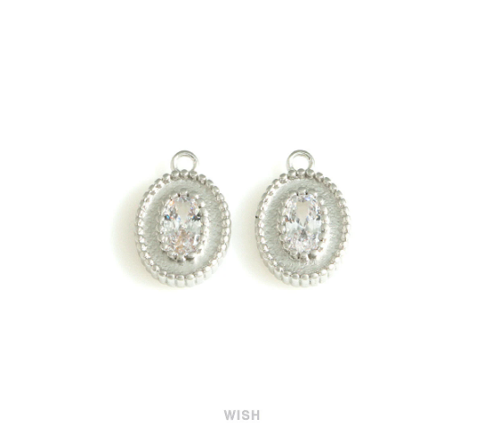 Oval Cubic Zirconia Charms in Matte Gold, Oval Pendants with a CZ / MMG-720-P