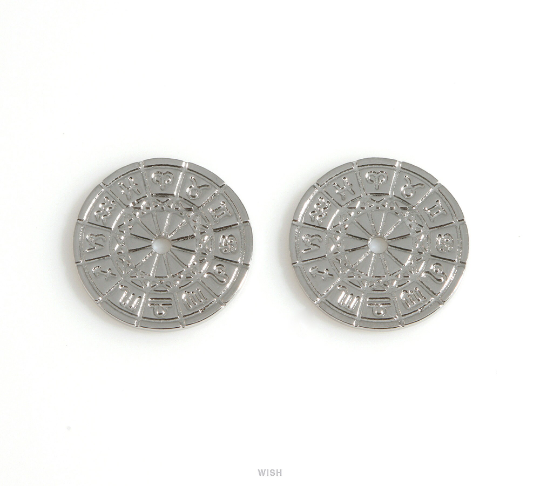 12 Zodiac Sign Charm in Matte Rhodium, 12 Zodiac Sign Horoscope Disc / MMRH-614-P