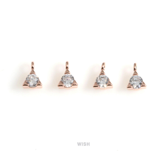 4pcs Cubic Zirconia in Rose Gold Triangle Frame, Triangle CZ Charm / CRG-078-P