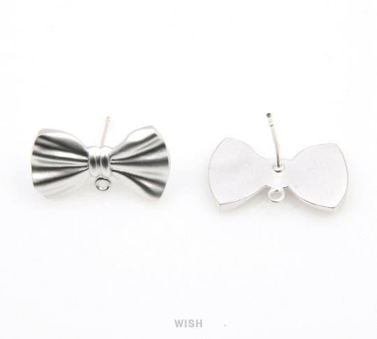 Ribbon Stud Earrings in Matte Rhodium, Ribbon Ear Studs / MMRH-329-E