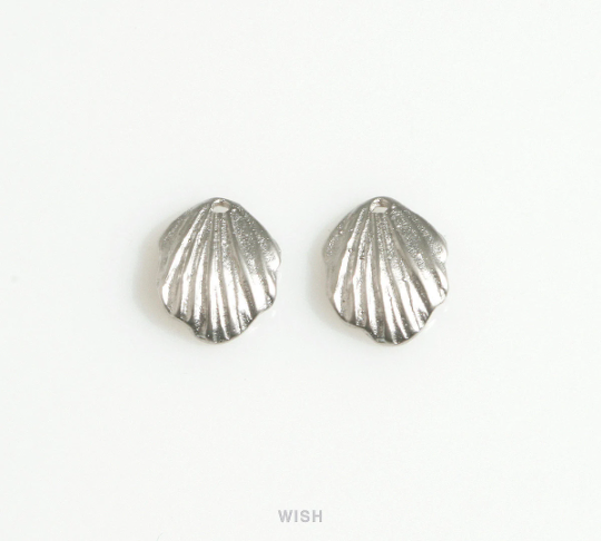 Small Seashell Charm in Matte Rhodium, Seashell Pendant / MMRH-679-P