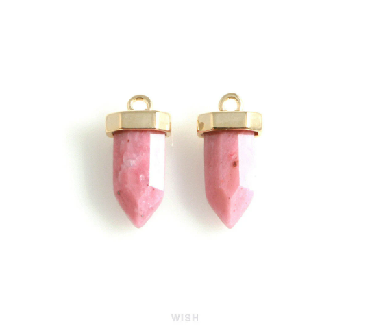 Red Wood Point Gemstone Charm in Gold, Coral Point Gemstone Pendant /SRWG-106-P