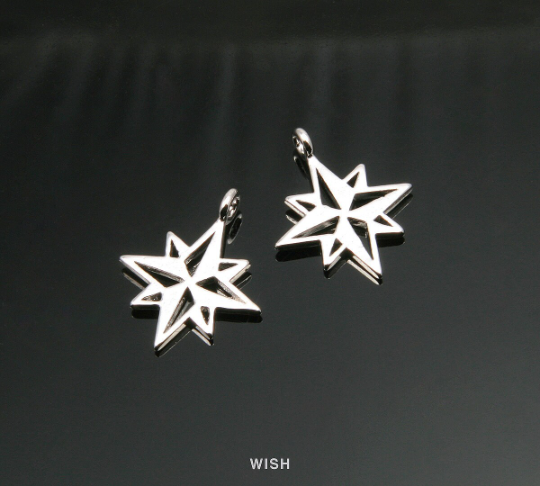 Compass Rose Pendant in Rhodium, Compass Rose Charm / MRH-257-P