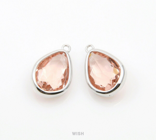 Peach Drop Charm in Rhodium, Champagne Drop Framed Pendant /SPCRH-112-P