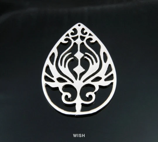 Phoenix in Teardrop Pendant in Matte Rhodium, Phoenix in Teardrop Charm / MMRH-146-P