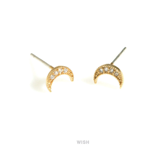 Cubic Zirconia Crescent Stud Earrings in Matte Gold, Crescent Stud Earrings / MG-716-E