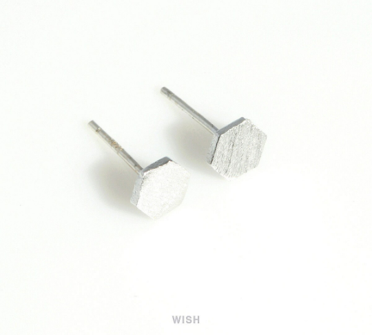 Hexagon Stud Earrings in Matte Rhodium, Hexagon Ear Studs / MMRH-415-E