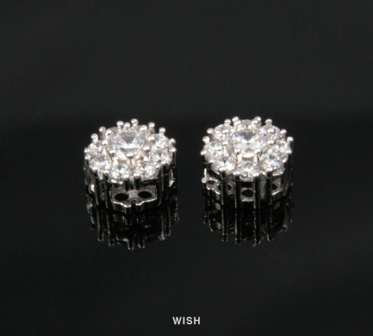 Nine Round Cubic Zirconia Charms in Rhodium, Round Cubic Zirconia Pendants / CRH-020-P