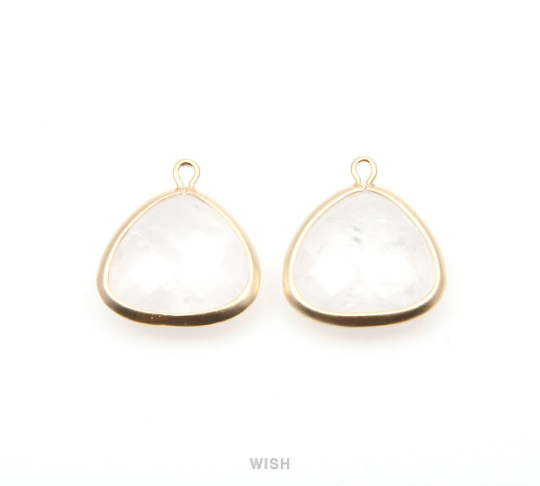 Clear Faceted Stone Charms in Shiny Gold, Bezel Triangle Gems / SCLG-029-C