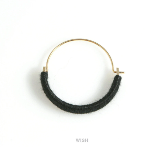 Gold Hoop Earrings and Black Cotton Thread Wrapped /FBKG-019-E
