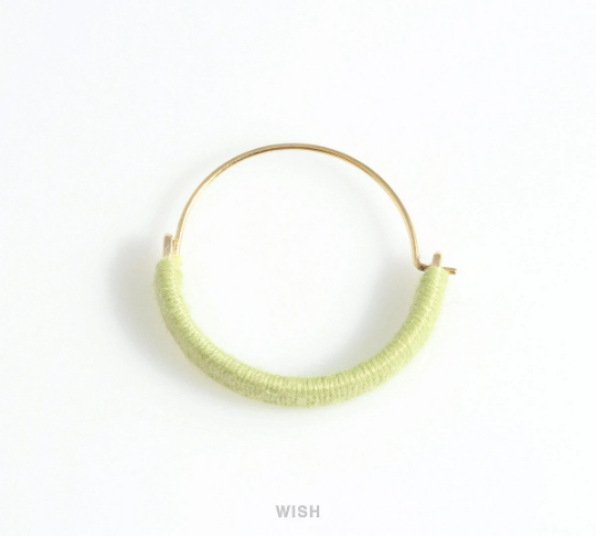 Gold Hoop Earrings and Light Mint Cotton Thread Wrapped /FLMG-019-E