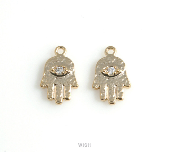 Cubic Zirconia Hamsa Pendant in Matte Gold, CZ Hamsa Charm / MMG-460-P