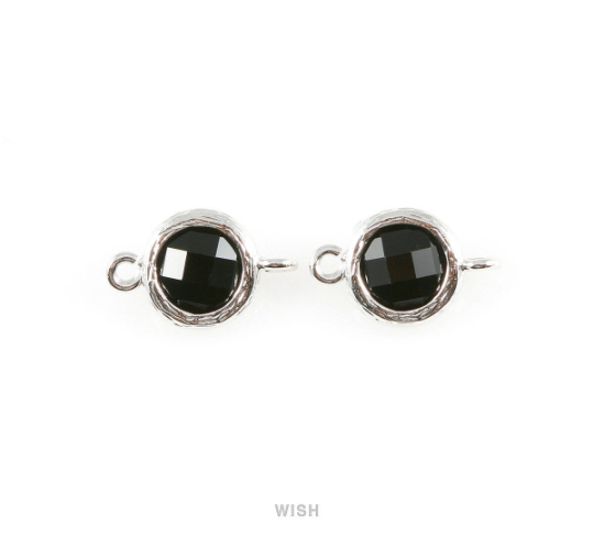 Jet Black faceted Glass Connector in Gold, Framed Round Glass Bead / GJTG-015-P