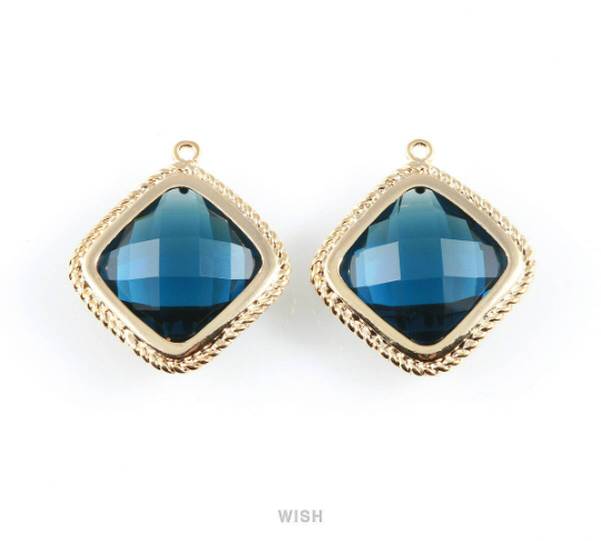 Montana Blue Diamond Shape Pendants in Gold, Framed Diamond Charms / GMBG-032-P