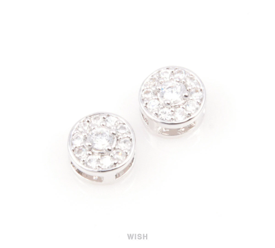 Round Cubic Zirconia in Rhodium Round Charm, Round Cubic Zirconia / CRH-020-P