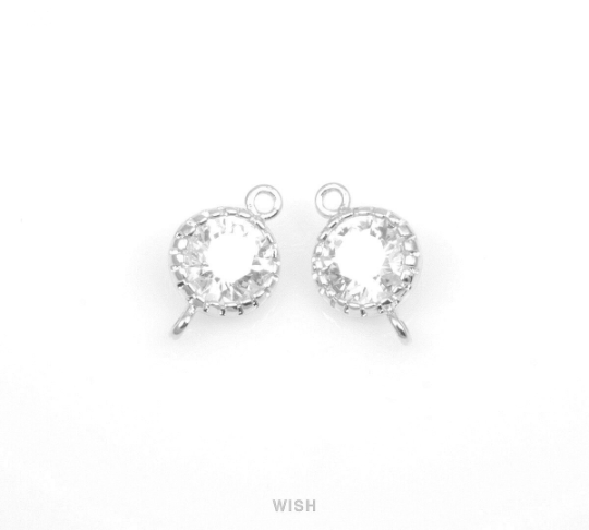 Round Cubic Zirconia Connectors in Rhodium, Round Cubic Zirconia / CRH-028-C (4pcs)