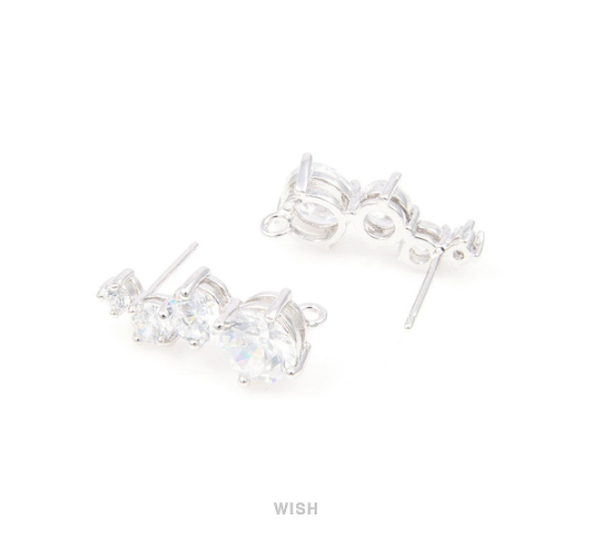 2 pcs 4 Round Cubic Zirconia Stud Earrings in Rhodium, Cubic Zirconia Ear Stud /CRH-025-E
