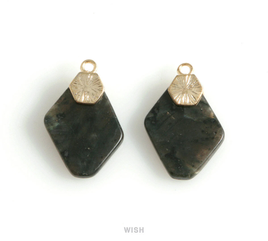 Black Labradorite Hexagon Gemstone Charm in Gold, Labradorite Hexagon Gemstone / SBLG-108-P