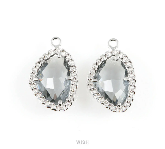 Charcoal Triangle Shape Pendants in Rhodium, Framed Triangle Charms / GCCRH-034-P