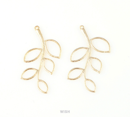 5 Leaf Branch Pendant in Matte Gold, Five Leaves Branch Charm / MMG-206-P