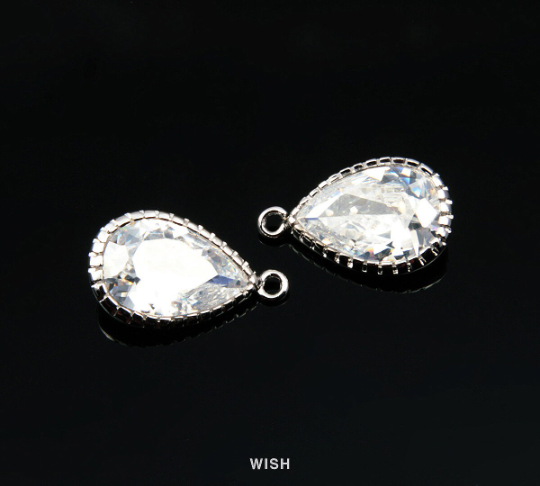 Teardrop Cubic Zirconia Pendants in Rhodium, Cubic Zirconia / CRH-037-P (Medium)