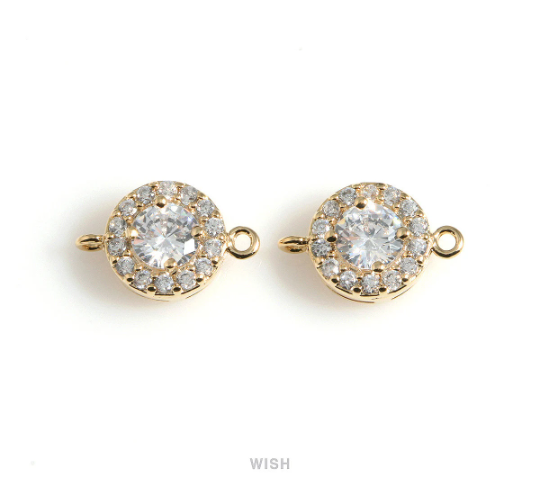 Round Cubic Zirconia Connector in Gold, Round CZ Charm / CG-087-P