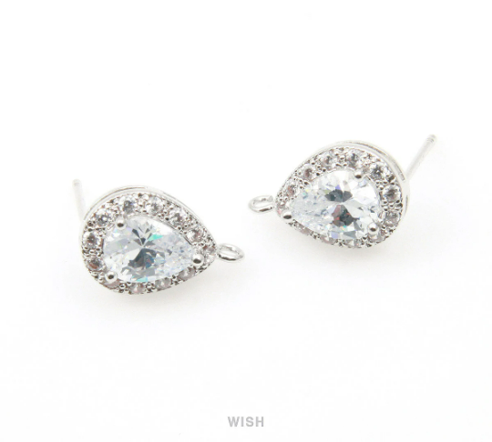 Teardrop Cubic Ear Post in Rhodium, 12 Sub Cubic Zirconia / CRH-003-E