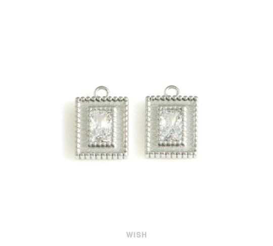Rectangle Cubic Zirconia Charms in Matte Gold, Rectangle Pendants with a CZ / MMG-718-P
