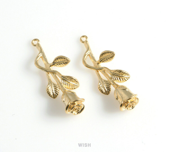 Rose Flower Pendant in Matte Gold, Rose Flower Charm /MMG-455-P
