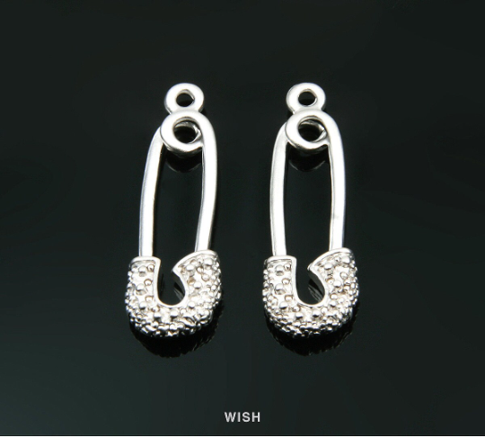 Safety Pin Pendants in Matte Rhodium, Safety Pin Charms / MMRH-068-P