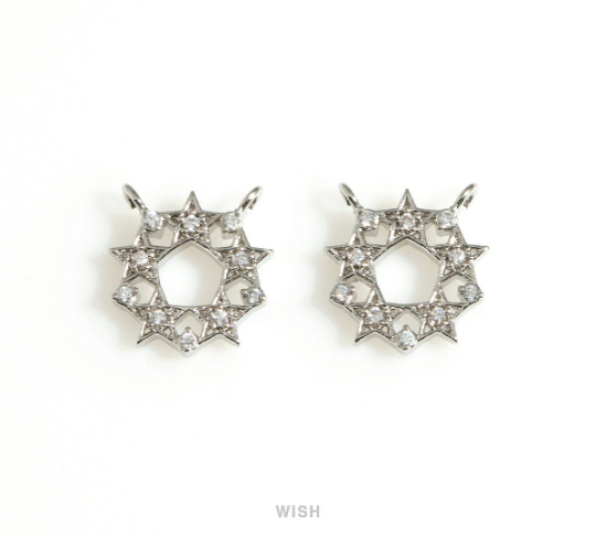 Five Star Pentagon Cubic Zirconia Charm in Rhodium, Star Pentagon Pendant / MMRH-691-P