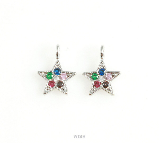 Silver Star with Birthstone Pendant, Multi Color Star Charm / MRH-409-P