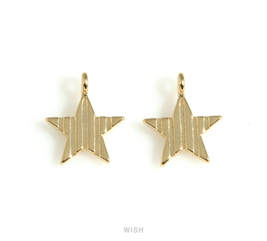 Stripe Star Pendants in Gold, Twinkle Star Charms / MG-659-P