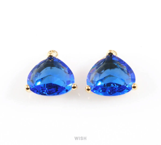Cobalt Blue Pear Shape Glass Charm in Gold, Framed Pendant / GCTG-042-P