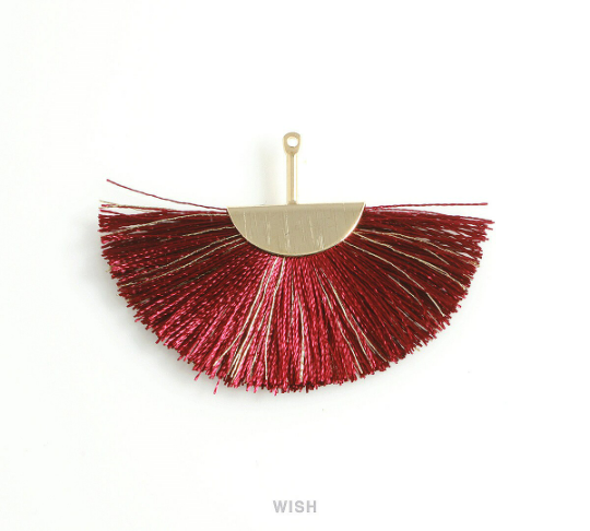 Semicircle Burgundy Gold Thread Tassel in Gold, Semicircular Burgundy Thread Pendant /TBGG-009-T