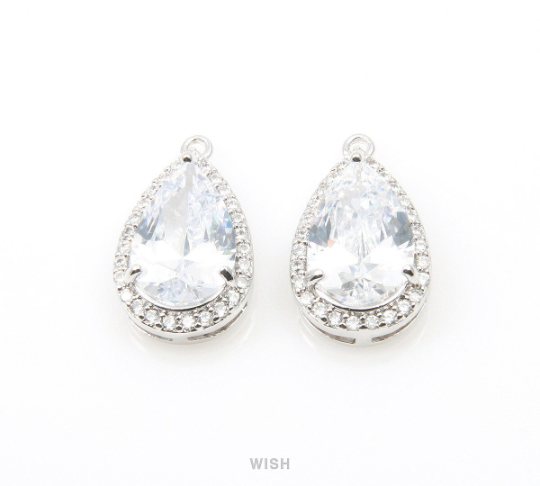 Teardrop Cubic Zirconia Pendants in Rhodium, 27 Sub Cubic Zirconia / CRH-005-P