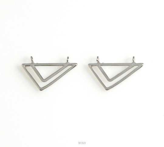 Doule Triangle Charm in Rhodium, Open Triangle Necklace Pendants / MRH-627-P