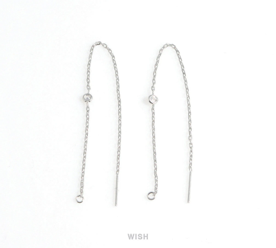 Silver Threader Earrings with a Cubic Zirconia, Chain Earrings / FRH-027-E