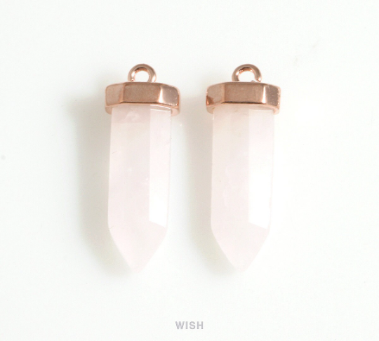 Rose Quartz Point Gemstone Charm in Rose Gold, Rose Quartz Point Gemstone Pendant / SRQRG-106-P