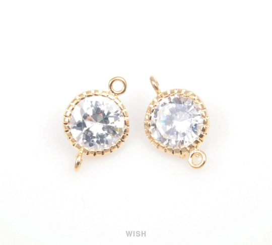 Round Cubic Zirconia Connectors in Gold, Round Cubic Zirconia / CG-022-C