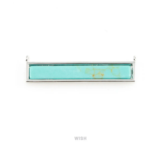 1piece Turquoise Bar Stone Charm in Rhodium, Gemstone Framed Pendant /STQRH-065-P (Large)