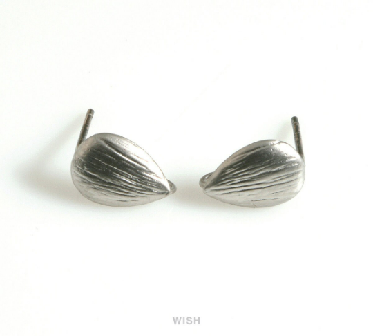 Drop Leaf Stud Earrings in Matte Rhodium, Textured drop Leaf Earrings /MMRH-666-E