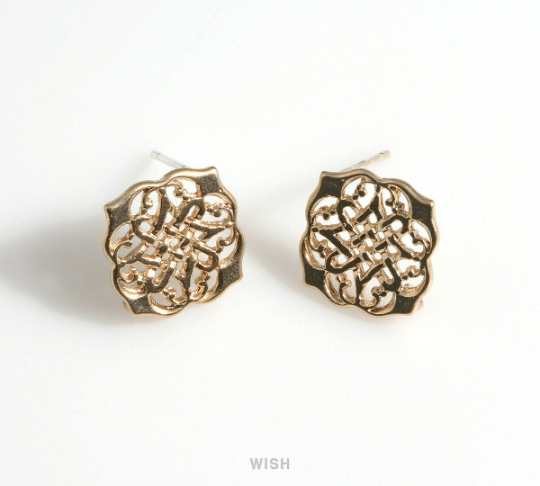 Unique Patterned Stud Earrings in Matt Gold, Oriental Patterned Ear Studs, Strip Woven Stud Earrings / MMG-605-E