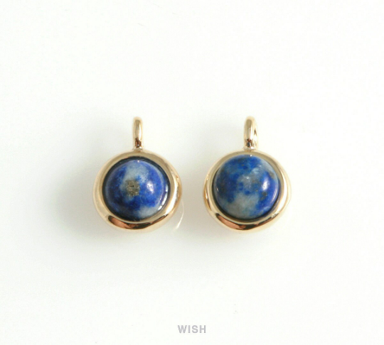 Lapis Lazuli Round Gemstone Charm in Gold, Lapis Lazuli Dainty Round Gemstone Pendant / SLLG-109-P