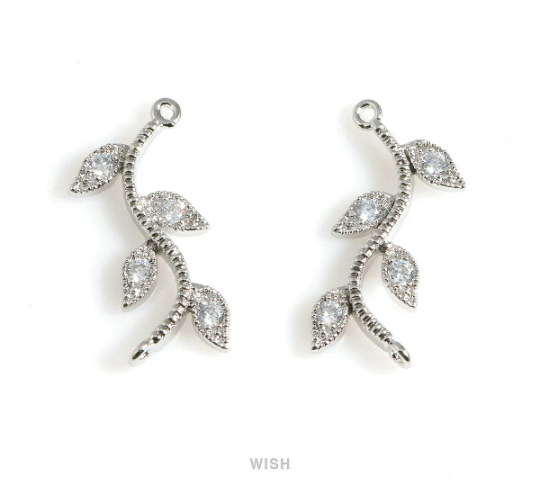 Cubic Zirconia Branch Connector in Rhodium, Branch CZ Charm / CRH-084-P