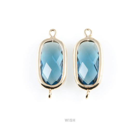 Montana Blue Oval Glass Connector in Gold, Framed Oval Connector / GMBG-035-C